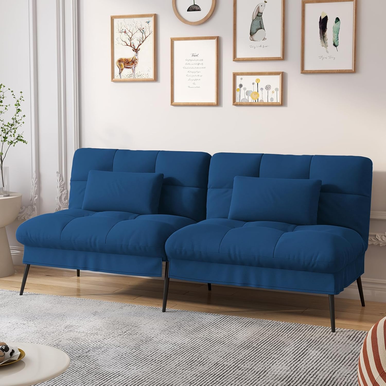 ソファーベッド 幅190cm ブラック 3段階 リクライニング クッション2個